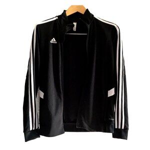 ADIDAS-WOMENS BLACK LIGHT WEIGHT TRACKSIDE POCKETS ZIP-UP JACKET SIZE SMALL